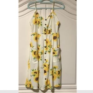 NEW ladies XXL spaghetti strap sunflower dress with pockets, elastic waist